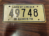 Vtg Original 1978 Illinois Motorcycle License Plate 49748 Harley Indian