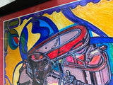 Vtg Psycadelic Painting Norton Motor Engine Motorcycle British Manx Single Racer