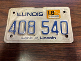Vtg Original 1986 Illinois Motorcycle License Plate 408 540 Harley Indian