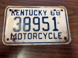 Vtg Original 1969 Kentucky Motorcycle License Plate 38951 Harley Indian