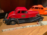 Vtg 1930's Girard Hoge Fire Chief Siren Coupe Wind-up Pressed Tin Toy Car Antiqu