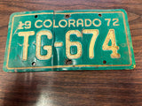 Vtg Original 1972 Colorado Motorcycle License Plate TG-674 Harley Indian