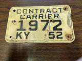 Vtg Original 1952 Kentucky Contract Carrier License Plate 1972 Rare