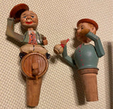 Vintage German Hand Carved Wood Wooden Wine Whiskey Bottle Stoppers Mechanical
