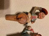 Vintage German Hand Carved Wood Wooden Wine Whiskey Bottle Stoppers Mechanical
