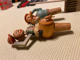 Vintage German Hand Carved Wood Wooden Wine Whiskey Bottle Stoppers Mechanical