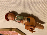 Vintage German Hand Carved Wood Wooden Wine Whiskey Bottle Stoppers Mechanical
