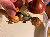 Vintage German Hand Carved Wood Wooden Wine Whiskey Bottle Stoppers Mechanical