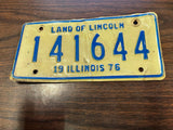 Vtg Original 1976 Illinois Motorcycle License Plate 141644 Harley Indian
