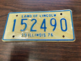 Vtg Original 1976 Illinois Motorcycle License Plate 152490 Harley Indian