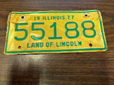 Vtg Original 1977 Illinois Motorcycle License Plate 55188 Harley Indian