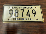 Vtg Original 1978 Illinois Motorcycle License Plate 98749 Harley Indian