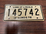 Vtg Original 1978 Illinois Motorcycle License Plate 145742 Harley Indian