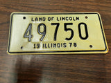 Vtg Original 1978 Illinois Motorcycle License Plate 49750 Harley Indian