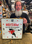 Vtg Rare Clock Wolfs head oil Gas collector Wall Clock Advertising Sign 50's!