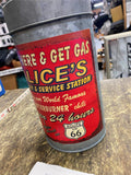 Vtg Alices Restaurant Tin Can Lunchbox Rt 66 Auto Truck Oil Gas Man CAve Collect