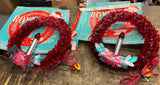 Pair 30's Vtg Royal Electric Wreath Red Sparkling Light Antique Christmas dEcor!