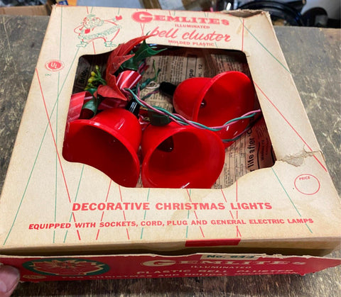 Vtg 60's Gemlites Plastic Christmas Jingle Bells Lights Cluster Wall DEcor Box!