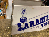 Vtg Laramie Display Tire Rack Tin Sign Auto Truck Oil Gas Indian Advertising Dou