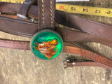 Vtg Leather Bit Bridle Horse Western Rosette Brooch Glass Button Head Stall Sadd