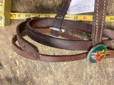 Vtg Leather Bit Bridle Horse Western Rosette Brooch Glass Button Head Stall Sadd