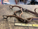 Vtg Leather Bit Bridle Horse Western Rosette Brooch Glass Button Head Stall Sadd