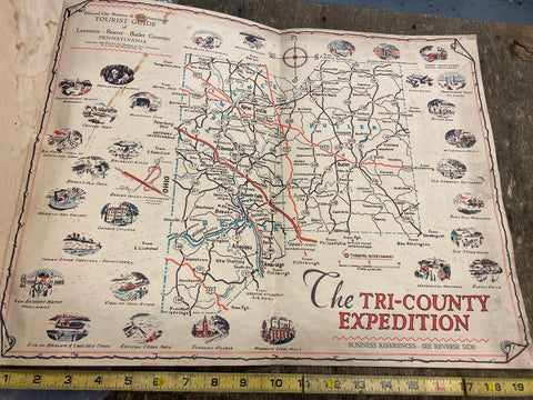 1952 Tri County Expedition Map Lawrence country butler Beaver Pa Advertising!