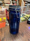 Vintage Cobalt Blue 12 Panel Glass Bale Canister Storage Sealable Jar 10"