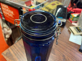 Vintage Cobalt Blue 12 Panel Glass Bale Canister Storage Sealable Jar 10"