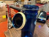 Vintage Cobalt Blue 12 Panel Glass Bale Canister Storage Sealable Jar 10"
