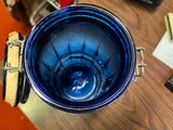 Vintage Cobalt Blue 12 Panel Glass Bale Canister Storage Sealable Jar 10"