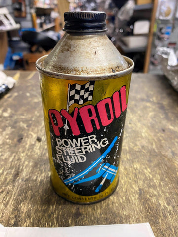 Vtg Pyroil Power Steering Fluid Tin Oil Gas Collector Can Cone Top Auto Truck