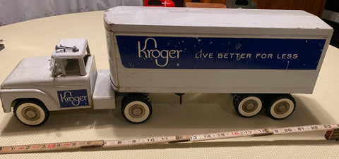 RARE VTG 1960's STRUCTO FORD KROGER TIN TOY SEMI STEEL TRUCK PRIVATE LABEL 23"