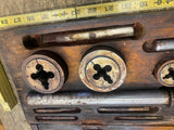 Vtg Tools Sears Roebuck Invincible Screw Plate tap die set Large Wood Case 1902!