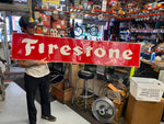 Vtg Firestone Embossed Tin Display Sign 72x14 OIL Gas Service Station Garage Cav