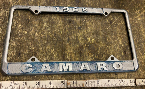Vtg 1968 Camaro License plate Frame Hot Rod Man Cave garage Sign Advertising!