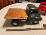 SMITH MILLER TIN TOY SEMI STEEL TRUCK FLAT NOSE MILITARY ARMY FLATBED HAULER 50'