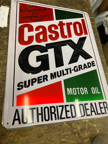 Vtg Castrol Gtx Embossed Tin Display Sign 23x18 OIL Gas Service Station Garage