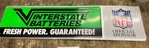 Vtg Interstate Tin Display Sign 29x8 OIL Gas Service Station Garage NFL Football