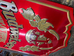 Vtg 70's Budweiser King Of Beer Tin Sign Wood 25x15 Tavern Man Cave Embossed!