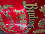 Vtg 70's Budweiser King Of Beer Tin Sign Wood 25x15 Tavern Man Cave Embossed!