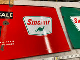Vtg Sinclair gas pump plate sign Oil Man Cave Porcelain Man Cave Petroliana Red