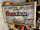 Vtg 44x26 Coors Light Beer Sign Mirror Framed Breweriana man Cave Decor silver b