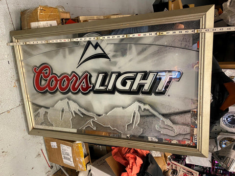 Vtg 44x26 Coors Light Beer Sign Mirror Framed Breweriana man Cave Decor silver b