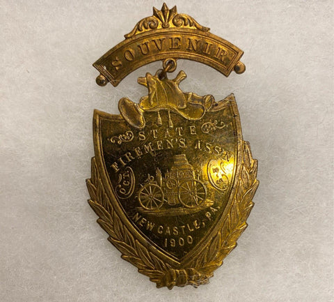 1900 State Firemans Asso New Castle Pa Badge Souvenir collectible Fire fighter!