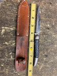 Colonial Fixed Blade Knife Hunting Fighting Prov USA Sheath Vtg Black Bone 4" Bl