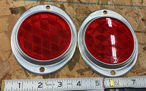 2 Vtg PM-472 SAE-a-62 Reflectors Aluminum Semi Truck Trailer Auto Universal Pair