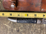 Colonial Fixed Blade Knife Hunting Fighting Prov USA Sheath Vtg Black Bone 4" Bl