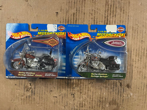 Vtg Lot Of 2 Hot Wheels Harley Davidson 1:18 Diecast Motorcycles Heritage