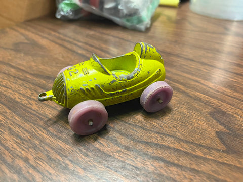 vintage 1969 die cast Tootsie Toy, Little People Race car #92, plastic wheels